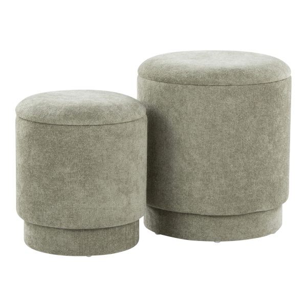 Marla Green Fabric Contemporary Storage Ottoman Set 5