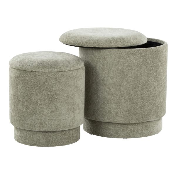 Marla Green Fabric Contemporary Storage Ottoman Set 6