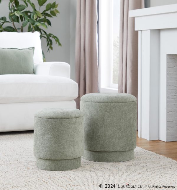 Marla Green Fabric Contemporary Storage Ottoman Set