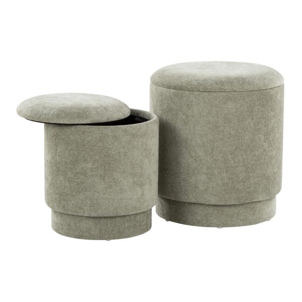Marla Green Fabric Contemporary Storage Ottoman Set 9