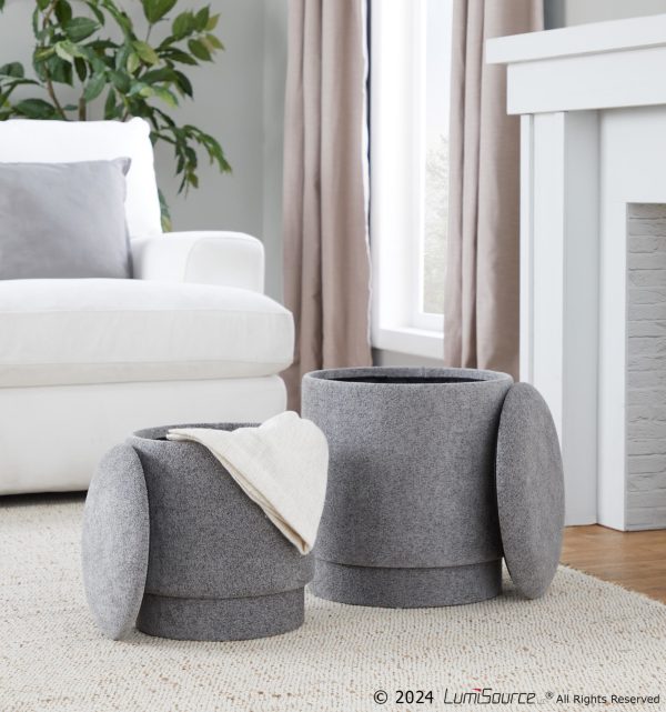 Marla Grey Fabric Contemporary Storage Ottoman Set 1