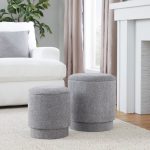 Marla Grey Fabric Contemporary Storage Ottoman Set