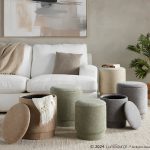Marla Grey Fabric Contemporary Storage Ottoman Set