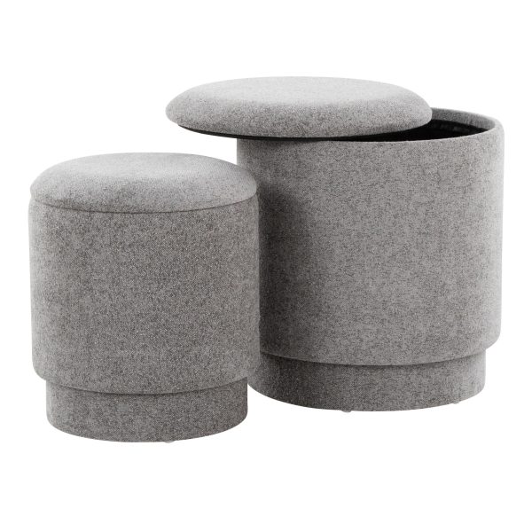 Marla Grey Fabric Contemporary Storage Ottoman Set 3