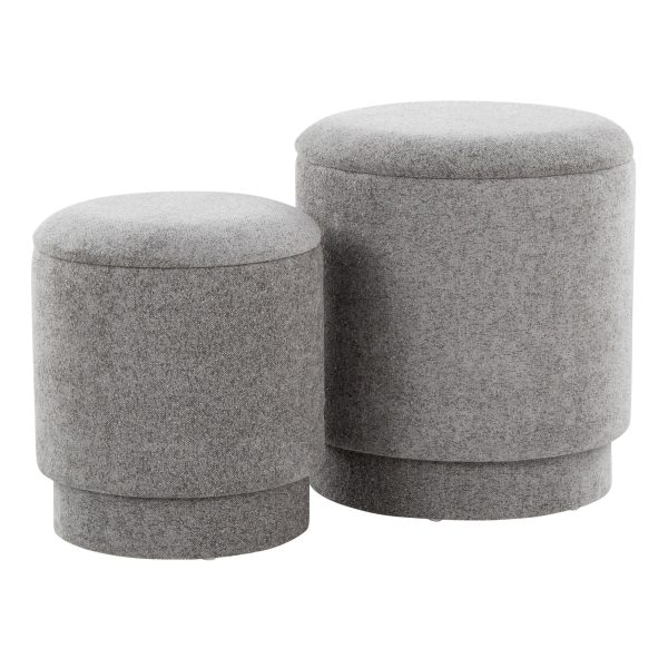 Marla Grey Fabric Contemporary Storage Ottoman Set 4