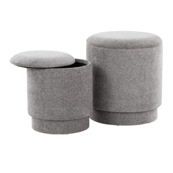 Marla Grey Fabric Contemporary Storage Ottoman Set 6