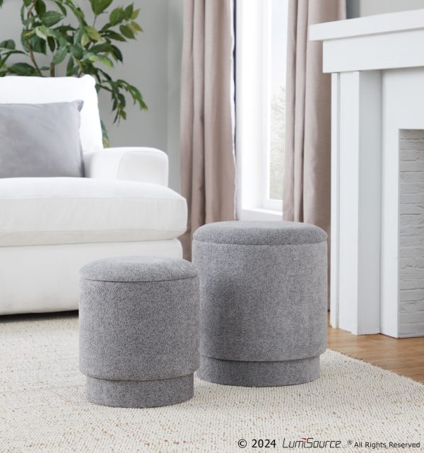 Marla Grey Fabric Contemporary Storage Ottoman Set
