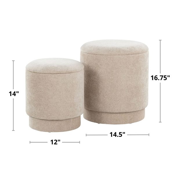 Marla Grey Fabric Contemporary Storage Ottoman Set 8