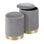 Marla Grey Velvet Gold Contemporary Nesting Ottoman Set