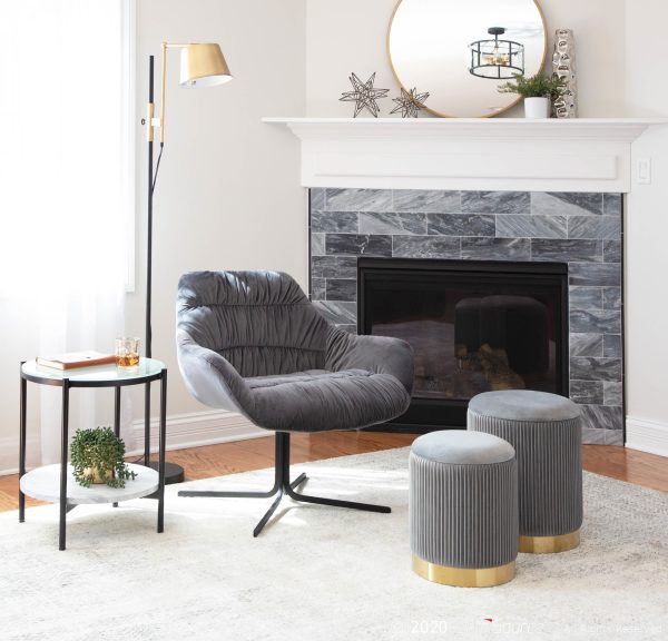 Marla Grey Velvet Gold Contemporary Nesting Ottoman Set 3