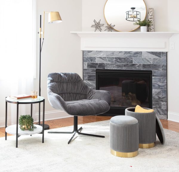 Marla Grey Velvet Gold Contemporary Nesting Ottoman Set 4
