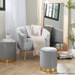 Marla Grey Velvet Gold Contemporary Nesting Ottoman Set