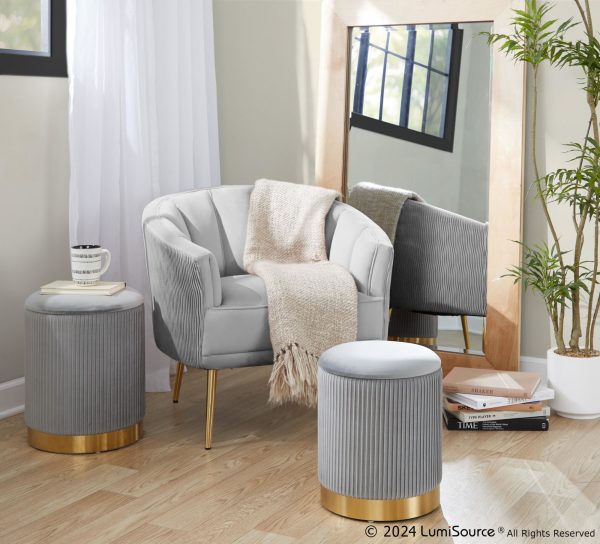 Marla Grey Velvet Gold Contemporary Nesting Ottoman Set 6