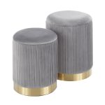 Marla Grey Velvet Gold Contemporary Nesting Ottoman Set