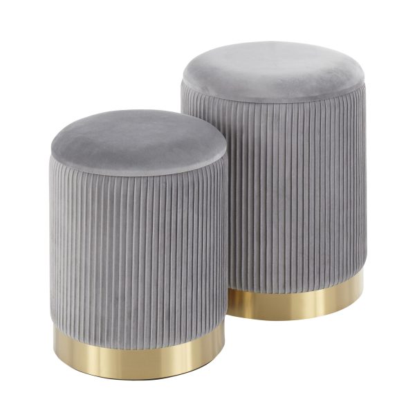 Marla Grey Velvet Gold Contemporary Nesting Ottoman Set 7