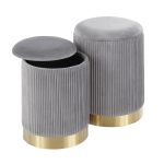 Marla Grey Velvet Gold Contemporary Nesting Ottoman Set