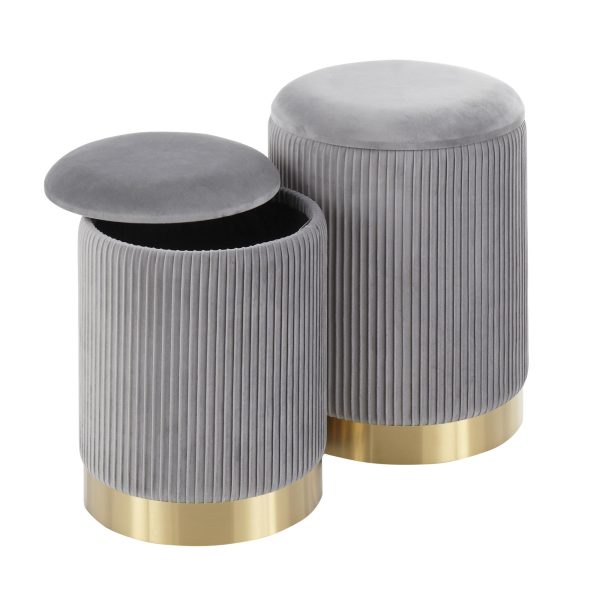 Marla Grey Velvet Gold Contemporary Nesting Ottoman Set 8