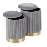 Marla Grey Velvet Gold Contemporary Nesting Ottoman Set
