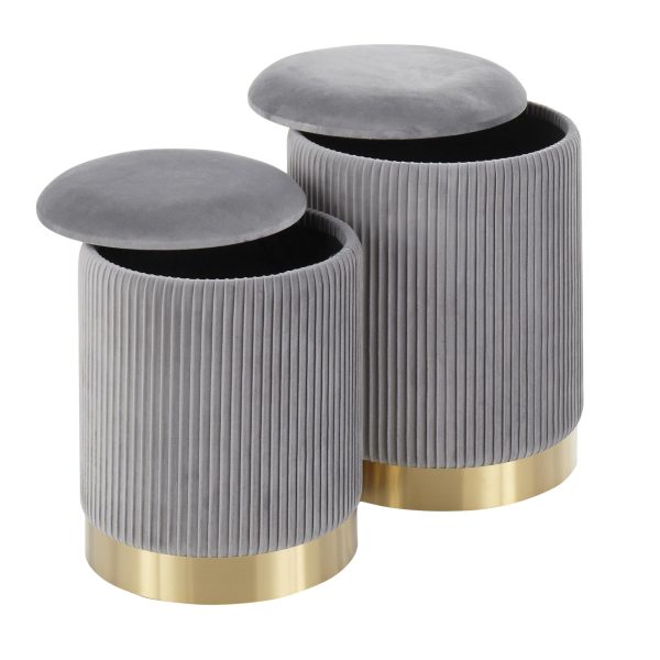 Marla Grey Velvet Gold Contemporary Nesting Ottoman Set 9