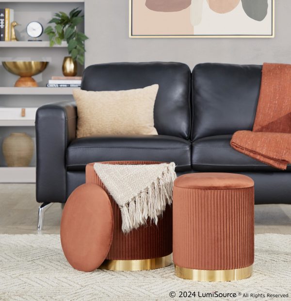 Marla Light Brown Velvet Nesting Contemporary Ottoman Set 1