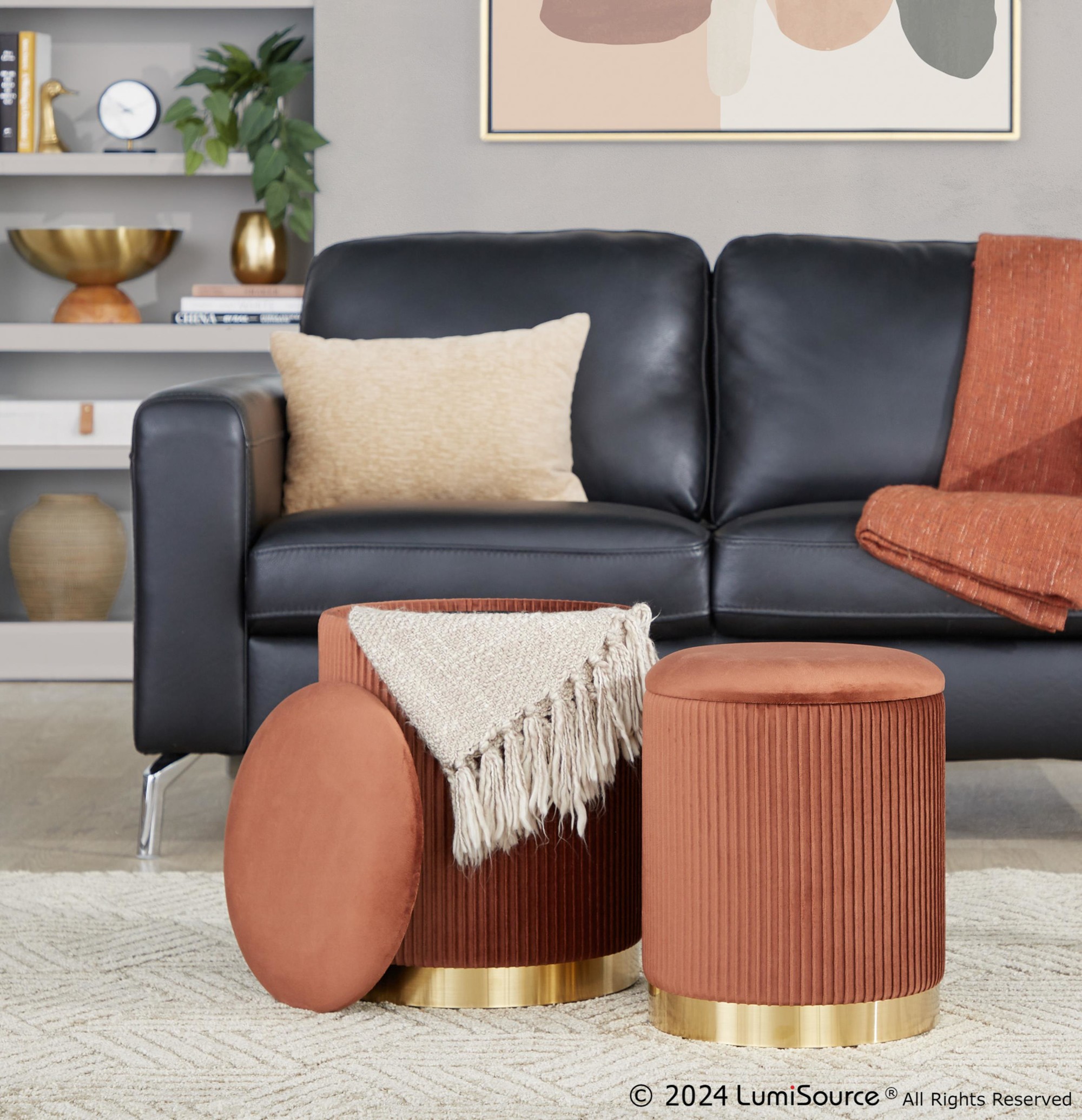 Marla Light Brown Velvet Nesting Contemporary Ottoman Set 2 Marla Light Brown Velvet Nesting Contemporary Ottoman Set - Image 2