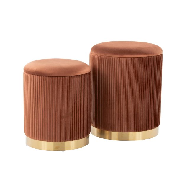 Marla Light Brown Velvet Nesting Contemporary Ottoman Set 13