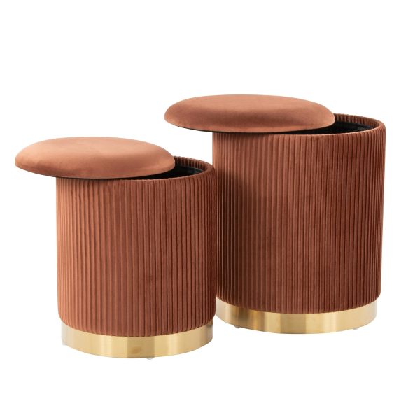 Marla Light Brown Velvet Nesting Contemporary Ottoman Set 14