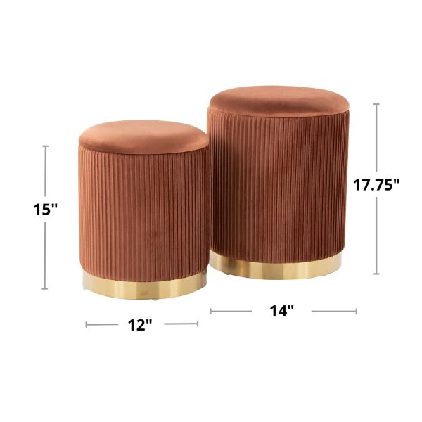 Marla Light Brown Velvet Nesting Contemporary Ottoman Set 15
