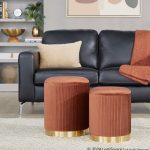 Marla Light Brown Velvet Nesting Contemporary Ottoman Set