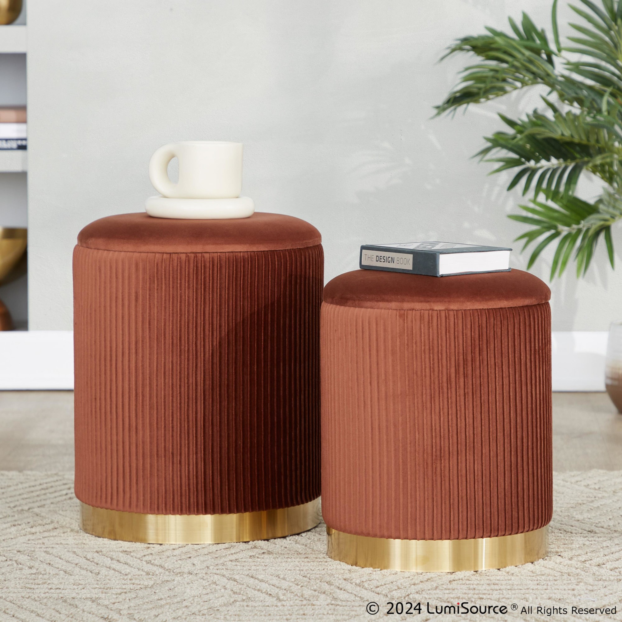 Marla Light Brown Velvet Nesting Contemporary Ottoman Set 3 Marla Light Brown Velvet Nesting Contemporary Ottoman Set - Image 3