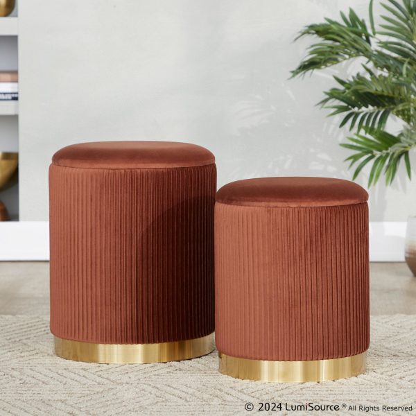 Marla Light Brown Velvet Nesting Contemporary Ottoman Set 3