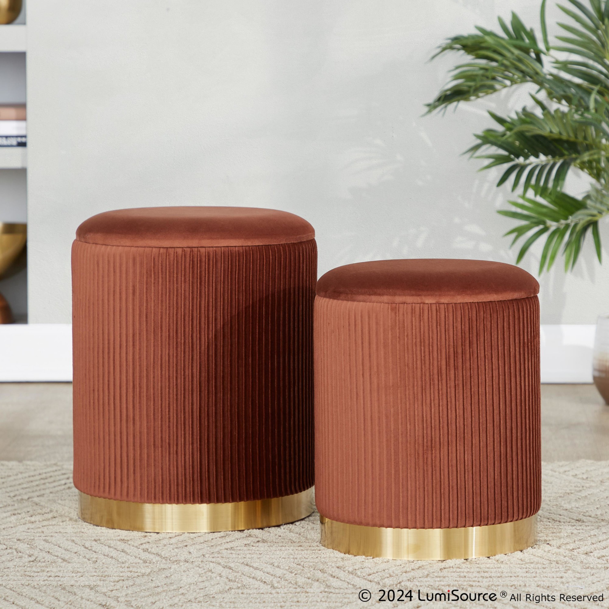 Marla Light Brown Velvet Nesting Contemporary Ottoman Set 4 Marla Light Brown Velvet Nesting Contemporary Ottoman Set - Image 4
