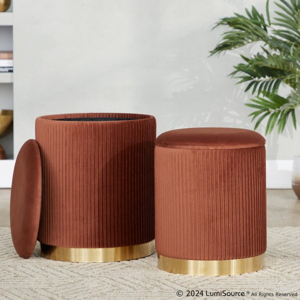 Marla Light Brown Velvet Nesting Contemporary Ottoman Set 4