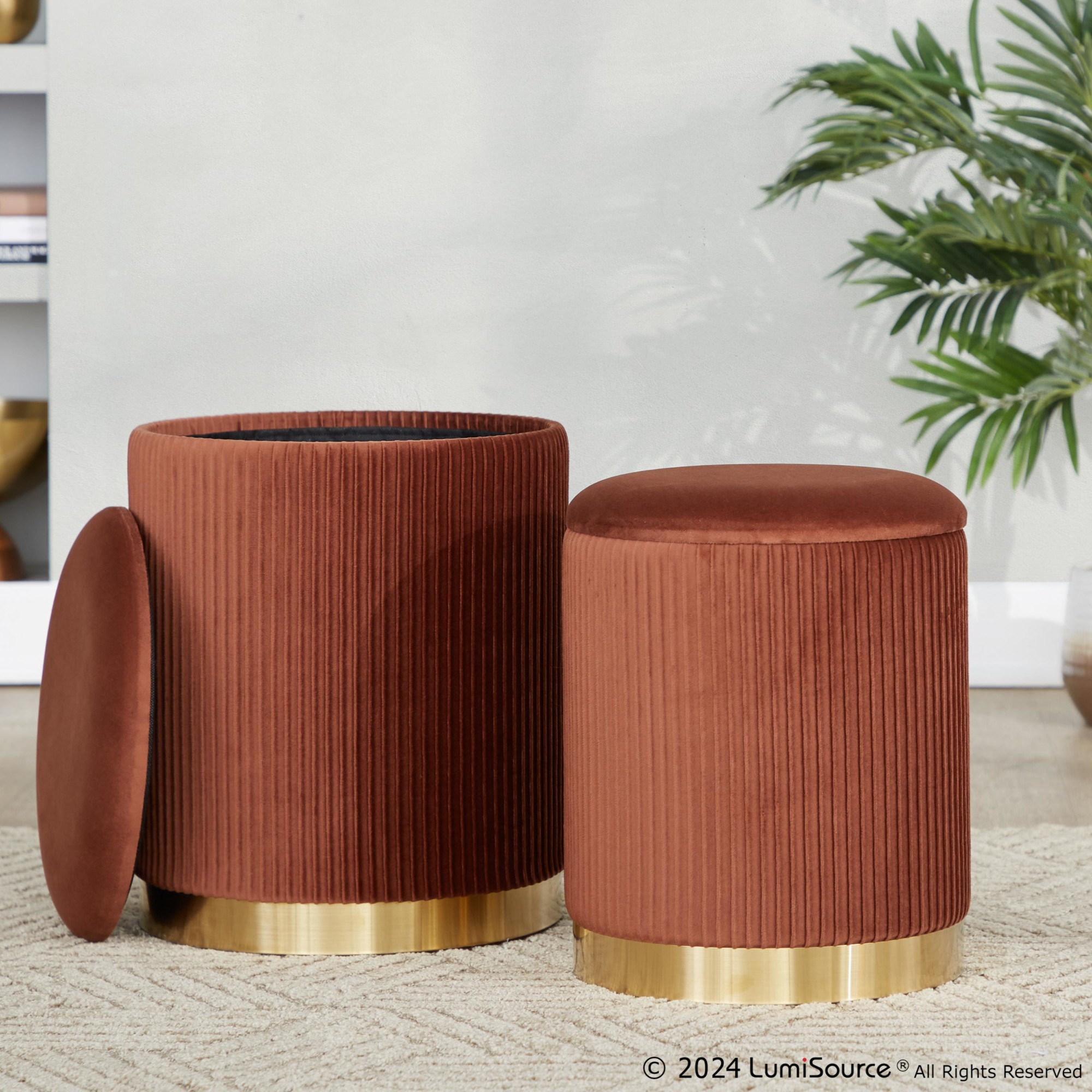 Marla Light Brown Velvet Nesting Contemporary Ottoman Set 5 Marla Light Brown Velvet Nesting Contemporary Ottoman Set - Image 5