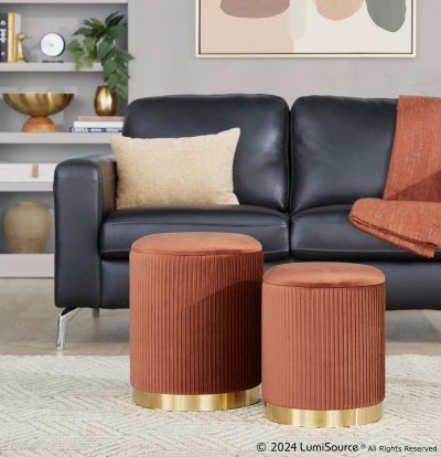 Marla Light Brown Velvet Nesting Contemporary Ottoman Set