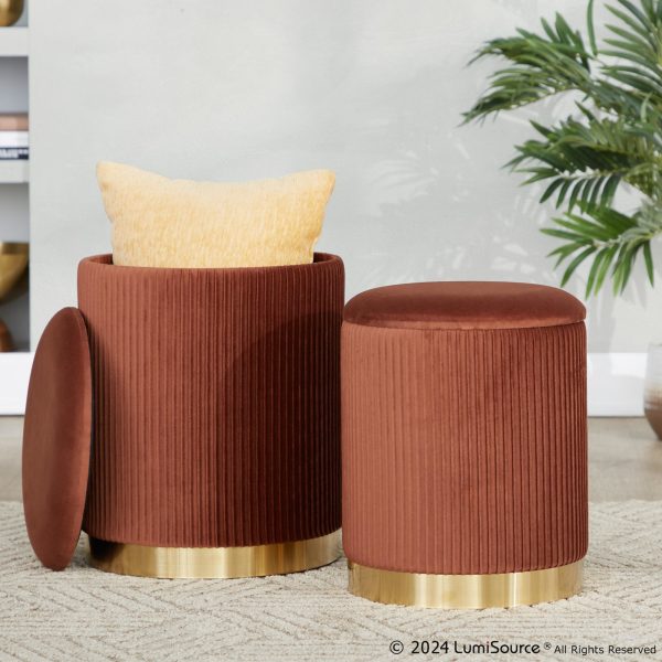 Marla Light Brown Velvet Nesting Contemporary Ottoman Set 5