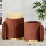 Marla Light Brown Velvet Nesting Contemporary Ottoman Set