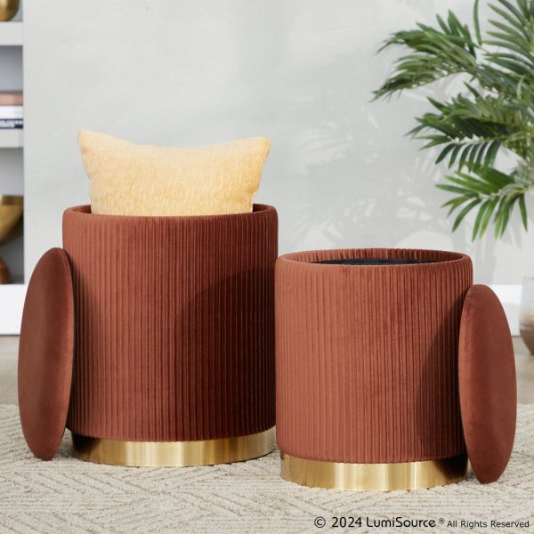 Marla Light Brown Velvet Nesting Contemporary Ottoman Set 6