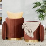 Marla Light Brown Velvet Nesting Contemporary Ottoman Set