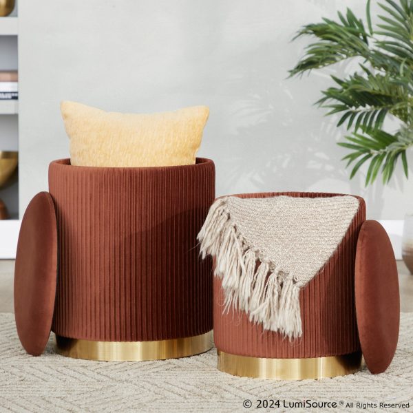Marla Light Brown Velvet Nesting Contemporary Ottoman Set 7