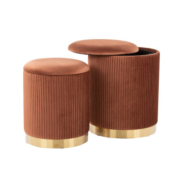 Marla Light Brown Velvet Nesting Contemporary Ottoman Set 8