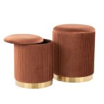 Marla Light Brown Velvet Nesting Contemporary Ottoman Set