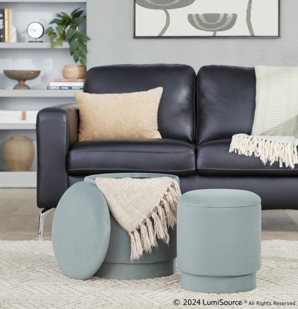 Marla Light Green Velvet Contemporary Ottoman Set 1