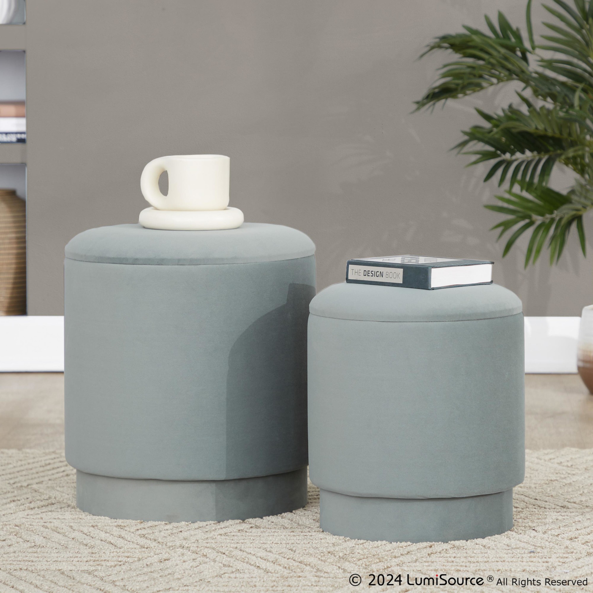 Marla Light Green Velvet Contemporary Ottoman Set 3 Marla Light Green Velvet Contemporary Ottoman Set - Image 3