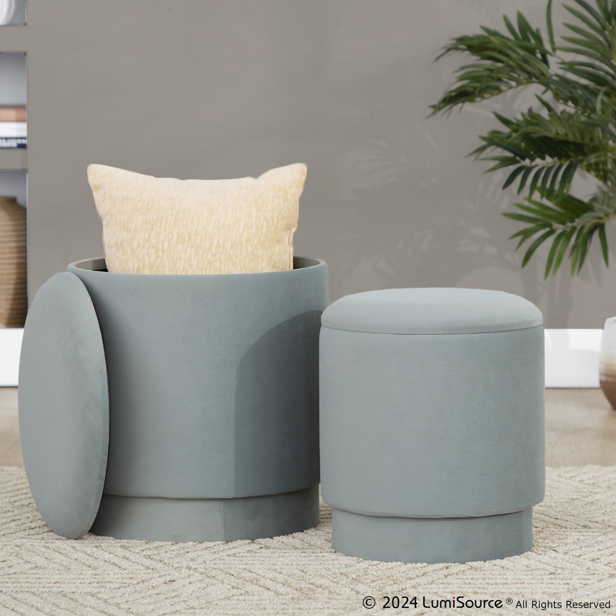 Marla Light Green Velvet Contemporary Ottoman Set 6 Marla Light Green Velvet Contemporary Ottoman Set - Image 6