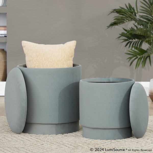 Marla Light Green Velvet Contemporary Ottoman Set 6