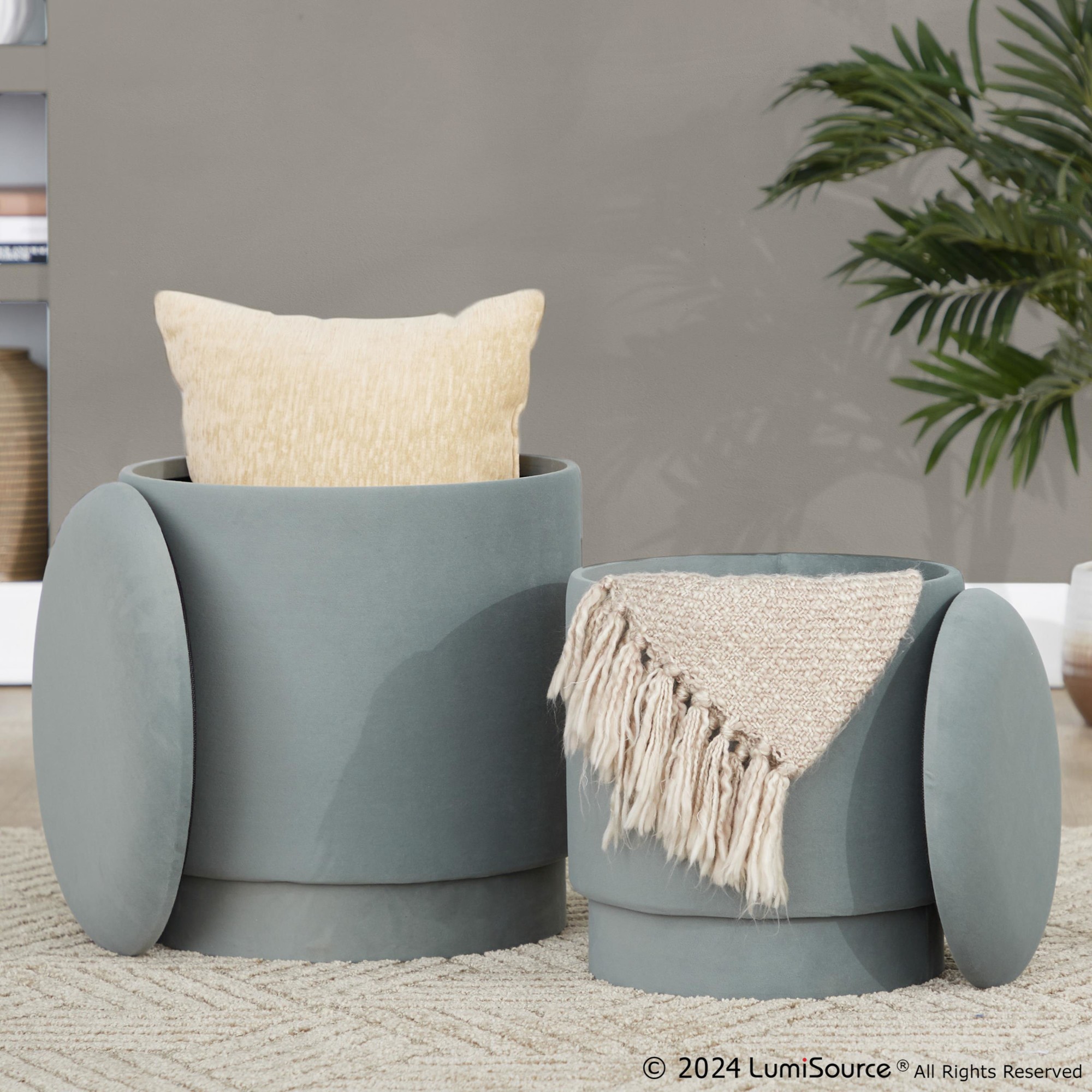 Marla Light Green Velvet Contemporary Ottoman Set 8 Marla Light Green Velvet Contemporary Ottoman Set - Image 8