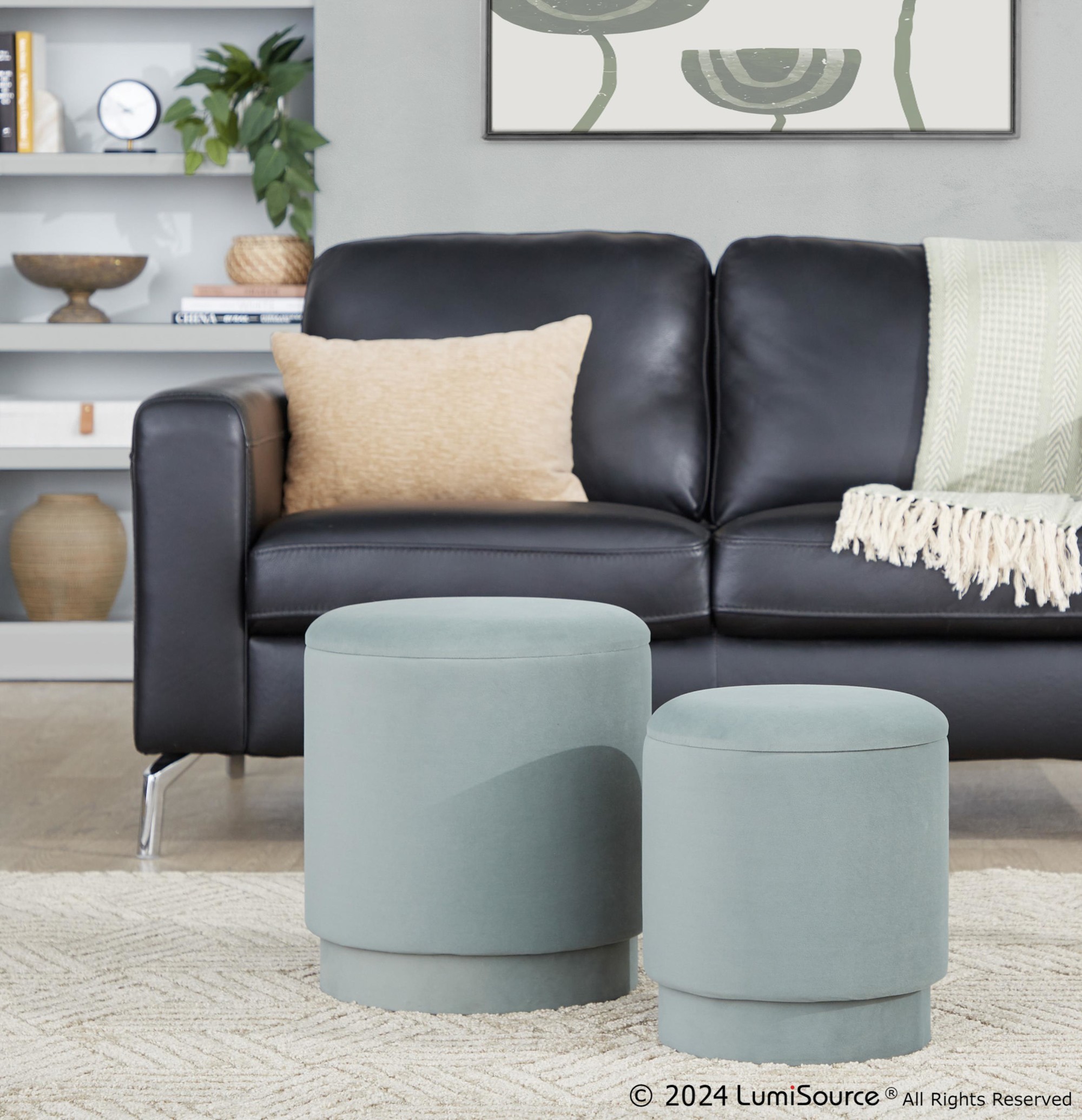 Marla Light Green Velvet Contemporary Ottoman Set 1 Marla Light Green Velvet Contemporary Ottoman Set