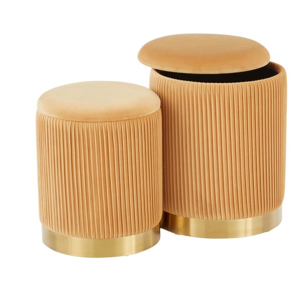 Marla Orange Velvet Gold Nesting Contemporary Ottomans 10