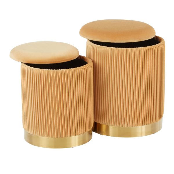 Marla Orange Velvet Gold Nesting Contemporary Ottomans 11